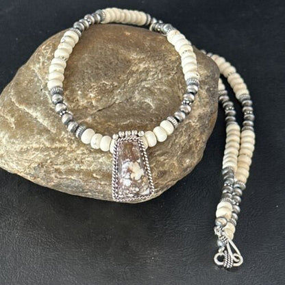Navajo Wild Horse Turquoise Necklace Pendant | Sterling Silver | Authentic Native American Handmade | 14609