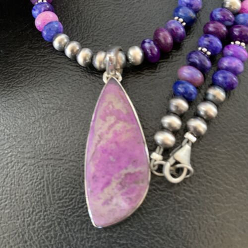 Navajo Pearl Necklace with Purple Sugilite Pendant | Sterling Silver | Authentic Native American Handmade | 11745