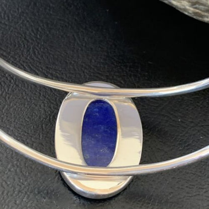 Minimalist Women's Blue Lapis Lazuli Cuff Wire Bracelet | Sterling Silver | 12871