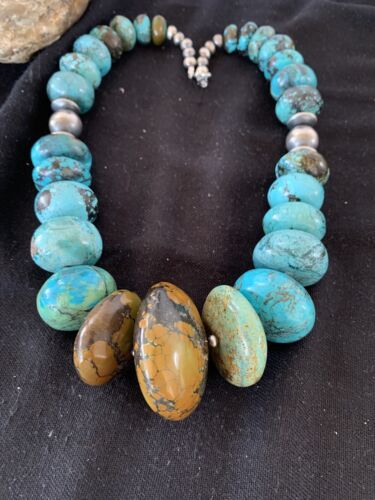 Navajo Pearl Graduated Sterling Silver Natural Blue Turquoise Necklace | Authentic Native American | 22"