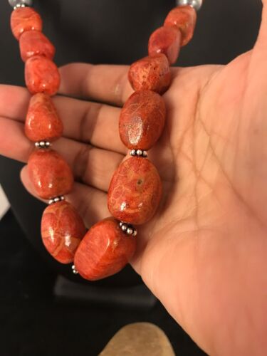 Navajo Apple Coral Sponge Bead Necklace | Sterling Silver | Authentic Native American Handmade | 22" | 8526