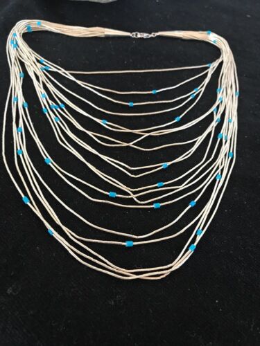 Turquoise Liquid Heishi Necklace | 19 Strand Graduated | Sterling Silver | Authentic Native American Handmade | 3701