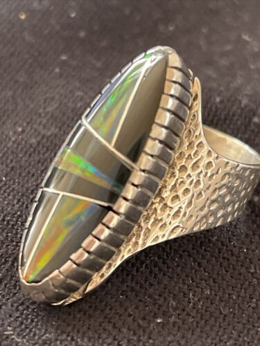 Navajo Multi-Color Opal & Turquoise Inlay Ring | Sterling Silver | Sz 7 | Authentic Native American Handmade | 01586