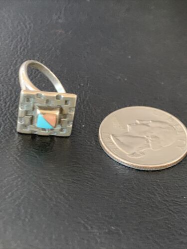 Navajo Blue Turquoise Pink Coral Inlay Ring | Sz 6.5 | Authentic Native American Handmade | 13133 - Masha USA