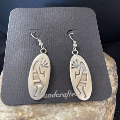 Handmade Sterling Silver Kokopelli Dangle Earrings | Authentic Native American Hopi Design | 01503