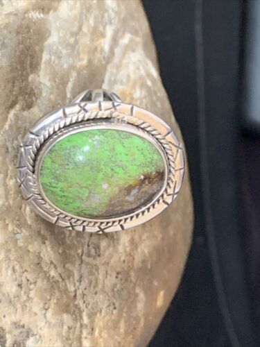 Navajo Green Gaspeite Ring | Sterling Silver | Sz 8.5 | Authentic Native American Handmade | 13780