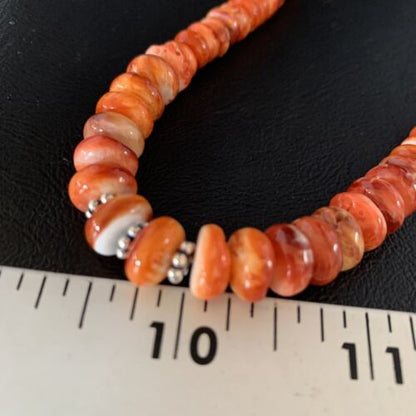 Navajo Turquoise & Red Spiny Oyster Graduated Necklace | Sterling Silver | Authentic Native American | 22" | 13516