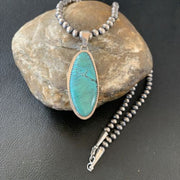 Navajo Pearl Necklace with Blue Spiderweb Turquoise Pendant | Sterling Silver | 13257