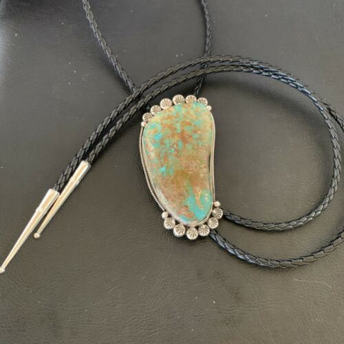 Navajo Royston Turquoise Bolo Tie | Sterling Silver | Authentic Native American Handmade | 12363