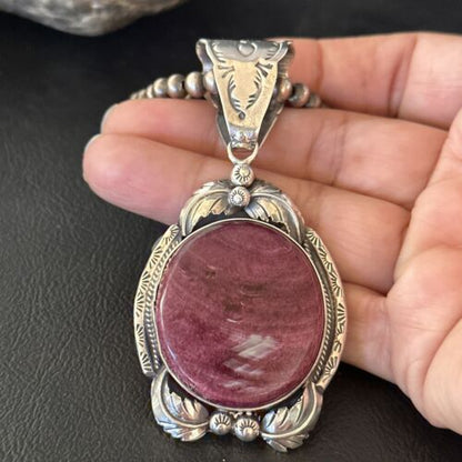 Navajo Purple Spiny Oyster Necklace Pendant | Sterling Silver | Authentic Native American Handmade | 14660