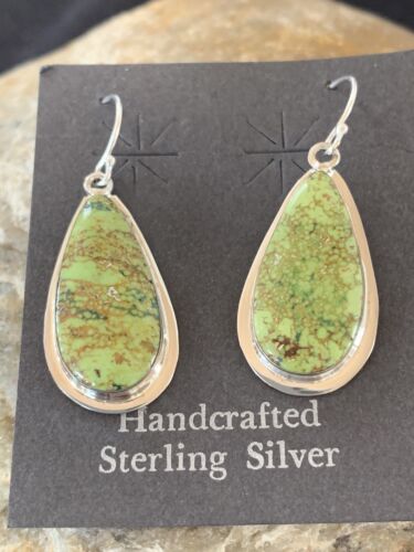 Native American Women's Navajo Green Gaspeite Earrings | Sterling Silver | 396