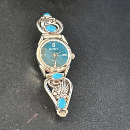 Authentic Navajo Turquoise Feather Wrist Watch Tips Band | Sterling Silver | Native American Jewelry | 14314