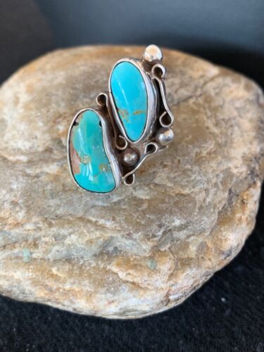 Native American Navajo Men's Turquoise Sterling Silver 2 Stone Ring | Sz 6 | Native American Handmade | 8765