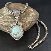 Navajo Blue Golden Hills Pendant Necklace | Sterling Silver | Authentic Native American Handmade | 14651