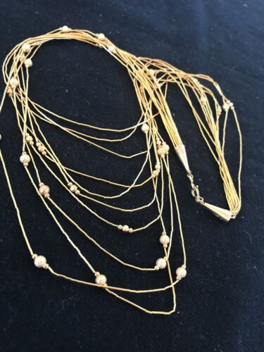 Gold Filled Beads Liquid Heishi 10 Strand Tube Necklace | Graduated | 3694
