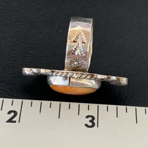Navajo Orange Spiny Oyster Ring | Sterling Silver | Sz 7 | Authentic Native American Handmade | 13355