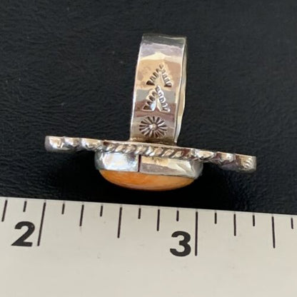 Navajo Orange Spiny Oyster Ring | Sterling Silver | Sz 7 | Authentic Native American Handmade | 13355