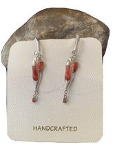 Navajo Red Spiny Oyster Inlay Earrings | Sterling Silver | 2" | Authentic Native American Handmade | 1520