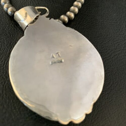 Men's Navajo Boulder Turquoise Pendant Necklace | Sterling Silver | Authentic Native American Handmade | 13658
