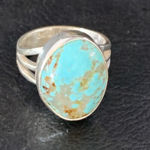 Southwestern Navajo Blue #8 Turquoise Ring | Sterling Silver | Sz 6 | Authentic Native American Handmade | 14033