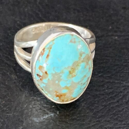 Southwestern Navajo Blue #8 Turquoise Ring | Sterling Silver | Sz 6 | Authentic Native American Handmade | 14033