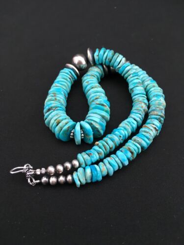 Navajo Blue Graduated Turquoise Necklace | Sterling Silver | 20" | Authentic Native American Handmade | 4809 - Masha USA