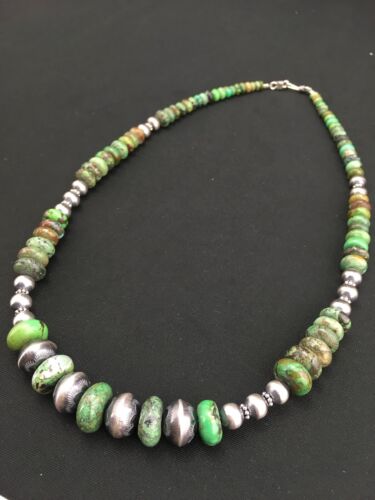 Authentic Native American Navajo Sterling Silver Necklace | Graduated Turquoise | 22" | 4769