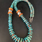 Navajo Natural Turquoise & Spiny Oyster Necklace | Sterling Silver | Authentic Native American | 25" | 13493
