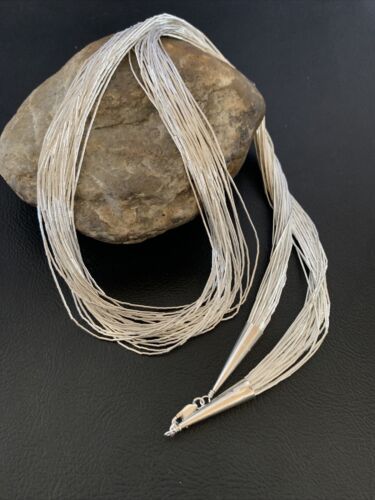 Southwestern Liquid Silver Heishi Necklace | 30 Strands | Sterling Silver Tubes | 26" | 02215