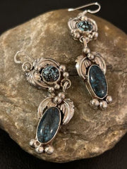 Navajo Spiderweb Turquoise Dangle Earrings | Sterling Silver | Authentic Native American Handmade | 1236