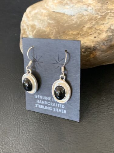 Native American Navajo Black Onyx Dangle Earrings | Sterling Silver | 0.5" | 12646
