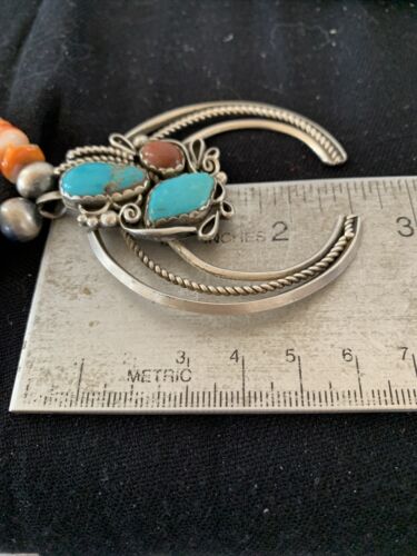 Navajo Turquoise & Spiny Oyster Naja Pendant Necklace | Sterling Silver Navajo Pearls | 1020