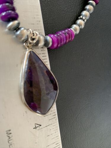 Navajo Purple Sugilite Pendant Necklace | Sterling Silver Pearls | Authentic Native American Handmade | 10330