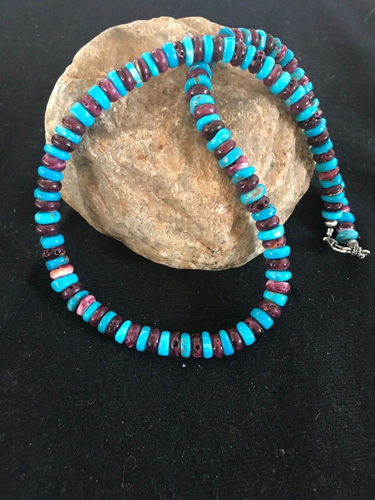 Navajo Purple Spiny Oyster Turquoise Bead Necklace | Sterling Silver | Native American Handmade | 20" | 1288