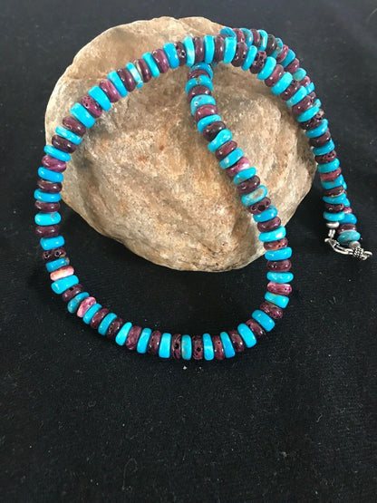 Navajo Purple Spiny Oyster Turquoise Bead Necklace | Sterling Silver | Native American Handmade | 20" | 1288