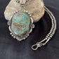 Men's Navajo Pearls Necklace Pendant | Sterling Silver | Blue Turquoise #8 | Authentic Native American Handmade | 526