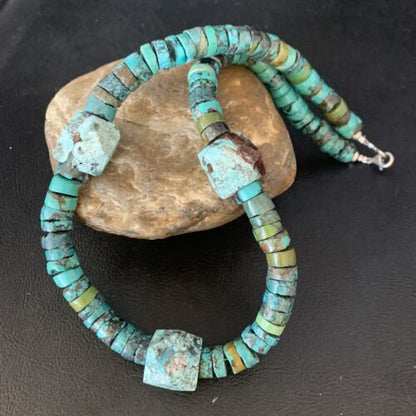 Navajo Turquoise Heishi Spiderweb Necklace | Sterling Silver | 20" | Authentic Native American Handmade | 13892