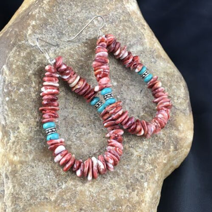 Southwestern Turquoise Spiny Oyster Earrings | Sterling Silver | 2.25" | 1967