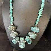 Navajo Chunky Blue Turquoise Nugget Necklace | Sterling Silver | Authentic Native American Handmade | 20" | 14415