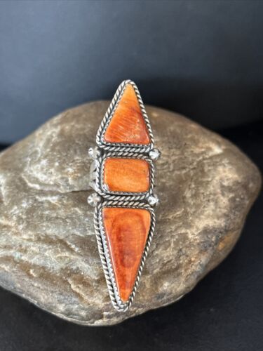 Navajo Orange Spiny Oyster Multi-Stone Ring | Authentic Native American Sterling Silver | Multi-Stone | Sz 7.5 | 14504