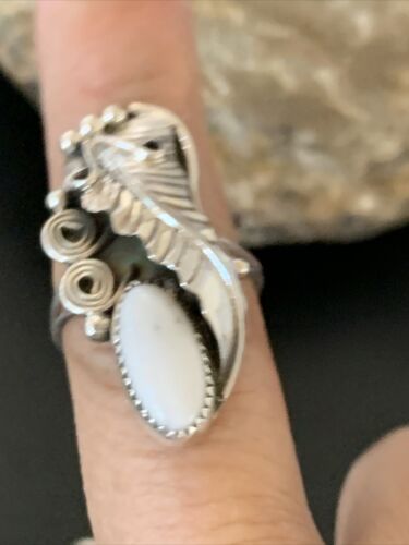 Navajo White Buffalo Turquoise Ring | Sterling Silver | Sz 8 | Authentic Native American Handmade | 12186