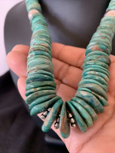 Navajo Green Turquoise Necklace | Graduated Sterling Silver | 19" | Authentic Native American Handmade | 11705 - Masha USA