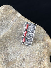 Navajo Red Coral Multi-Stone Ring | Authentic Native American Sterling Silver | Multi-Stone | Sz 7.5 | 10094