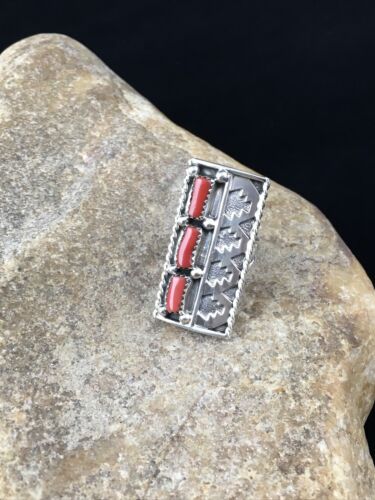 Navajo Red Coral Multi-Stone Ring | Authentic Native American Sterling Silver | Multi-Stone | Sz 7.5 | 10094
