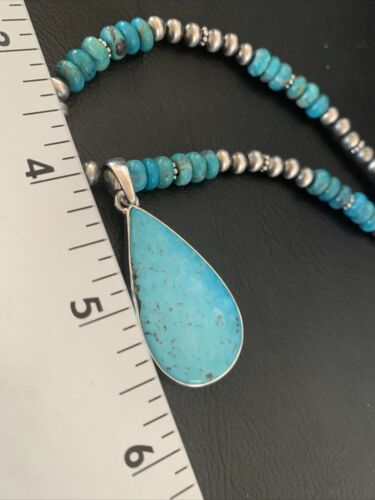 Navajo Pearl Necklace with Blue Kingman Turquoise Pendant | Sterling Silver | 11690
