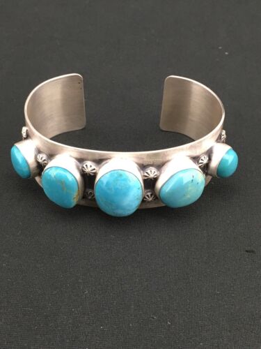 Navajo Blue Pilot Mountain Turquoise Bracelet | Sterling Silver | Authentic Native American Handmade