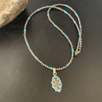 Zuni Blue Turquoise Multi-Stone Pendant | Authentic Native American Sterling Silver | Multi-Stone | 12059