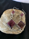 Navajo Purple Spiny Oyster Dangle Earrings | Sterling Silver | Authentic Native American Handmade | 201