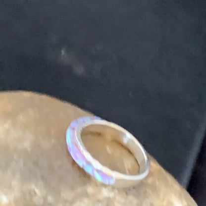 Southwestern Navajo Pink Opal Inlay Ring | Sterling Silver | Sz 7.5 | Authentic Native American Handmade | Yazzie | 10615
