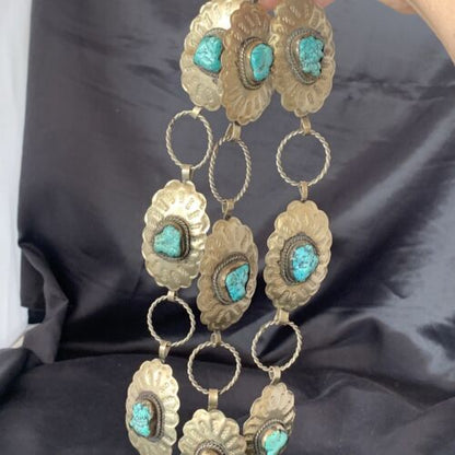 Navajo Blue Turquoise Concho Belt | Sterling Silver | Authentic Native American Handmade | 1570